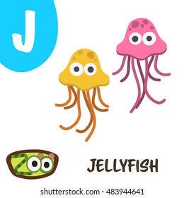 Cute zoo alphabet in vector. J for Jelly fish