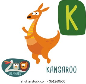 Cute Zoo alphabet in vector. K letter for kangaroo funny cartoon animals. alphabet design in a colorful style