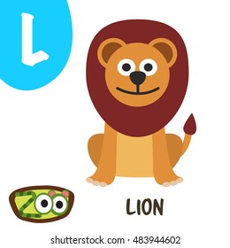 Cute zoo alphabet in vector. L for Lion