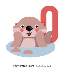 Cute zoo alphabet in vector. O letter. Funny cartoon animals otter. Alphabet design in a colorful style. 