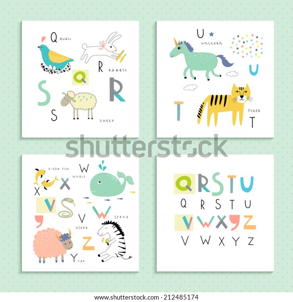 Cute Zoo Alphabet Vector Q R Stock Vector Royalty Free