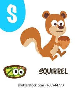 Cute zoo alphabet in vector. S for Squirrel