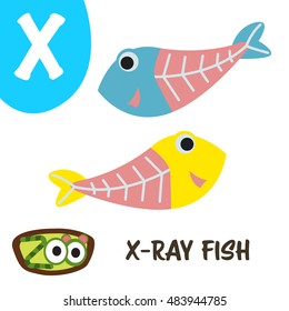 Cute zoo alphabet in vector. X-Ray fish