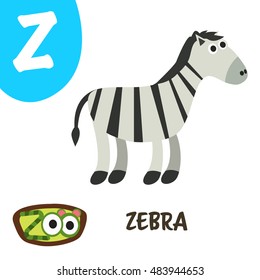 Cute zoo alphabet in vector. Z for Zebra