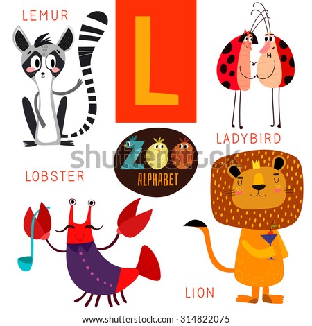 Cute Zoo Alphabet Vector L Letter Funny Stock Vector (Royalty Free