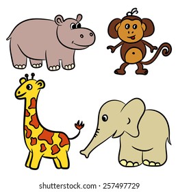 Cute zoo animals collection. Vector illustration.