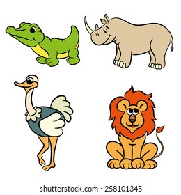 Cute zoo animals collection. Vector illustration.