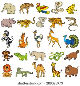 Cute zoo animals collection. Vector illustration.