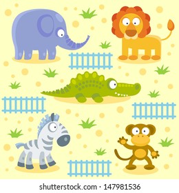 cute zoo animals set