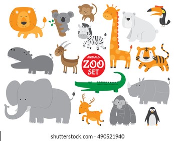 Cute Zoo Animals Vector Set