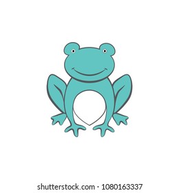 Cute zoo cartoon green frog sitting, vector colorful funny illustration kid animal isolated on white background, decorative reptile for character design zoo alphabet, mascot, children invitation