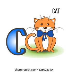 Cute zoo English alphabet ? with cartoon funny cat, animal vector colorful illustration isolated on white backdrop, Education for children, preschool, poster for learn to read, character design kitten