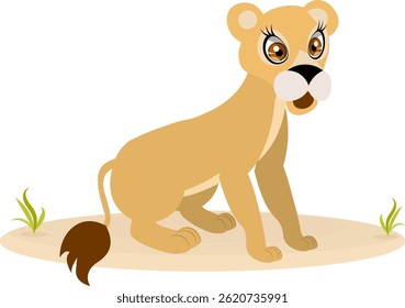 Cute zoo. Vector animals. Surprised little lion cub. Vector collection of animals. Isolated