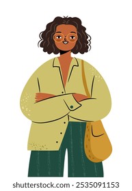 Personagem feminina do zoômero bonito isolado no branco. Jovem estudante negro ou freelancer ilustração de vetor plana.