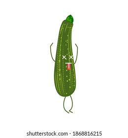 Cute zucchini cartoon character. Kawaii green vitamin vegetable with funny face, arms and legs. Natural vegetarian food emoticon. Healthy eating concept vector illustration on white background