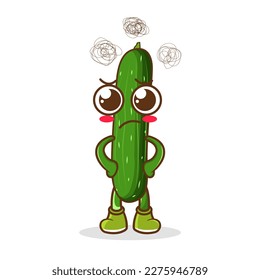 Cute zucchini character got angry isolated on white background. zucchini character emoticon illustration