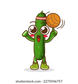 cute zucchini playing basketball icon illustration vector graphic