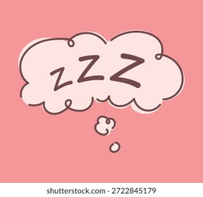 Nette ZZZ Schlafwolke dachte Blase auf weichrosa Hintergrund, gemütliche Cartoon-Illustration über Schlaf, Träume und Entspannung, einfaches Pastelldesign für Schlafstimmung, Ruhekonzept, ruhiges Nachtgefühl