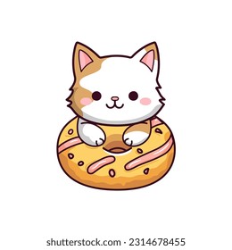 Cutebaby kitten with donut. Kids illustration. Vector.