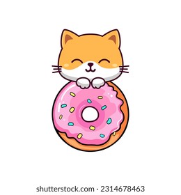 Cutebaby kitten with donut. Kids illustration. Vector.