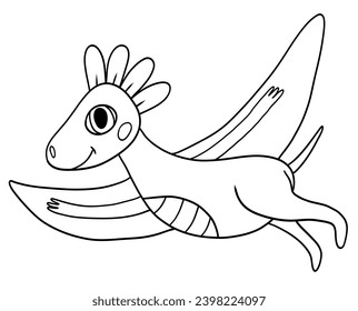 Dino colector pterodáctilo en forma de contorno simple. Ilustración infantil vectorial