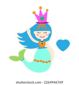 cute,funny sea mermaid queen.vector illustration isolated on a white background