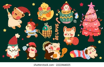 Cutegnome christmas set cartoon illustrations isolated on white background. christmas quote ,happy winter ,Cartoon suitable for, print, sublimation, shirt, postcard, printable, stationery ,kids ,etc.