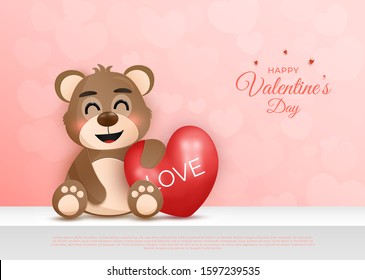 cuteness of cartoon Teddy bear character. and the concept of Valentine's Day. and the Origami or paper cut design. and can be used as background.
