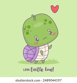 Cuteness turtle love. Funny cartoon kawaii character animal. Vector illustration 