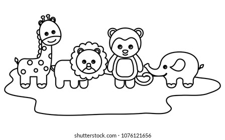 cutes animals wilds group character icon