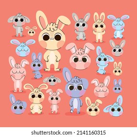 cutes bunnies set over red