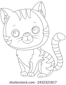 Cute,simple and funny cat coloring book page for kids,childrens and adults.