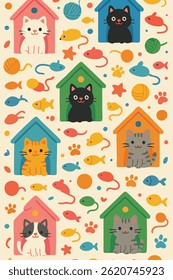 Cutest Cat Cubbies Print Design in Vector