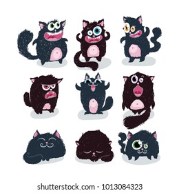 Cutest doodle monster cats. Vector elements collection. Striped animals