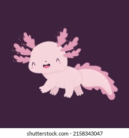 Cutest kawaii axolotl ilustración. Ilustración vectorial de un bonito pez marino. Pequeña ilustración de axolotl para niños, libro de bebés, cuentos de hadas, invitación a la ducha de bebé, camiseta textil, pegatina.