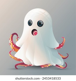 cutest octopus ghost character, Illustration for Halloween holiday