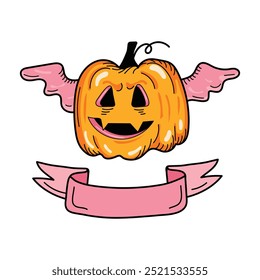 Cutest pumpkin. Greeting cards. Design template for advertising, web, social media. Halloween Happy holiday. Vector illustration.