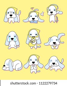 Cutest puppy with 9 different actions in vector illustration