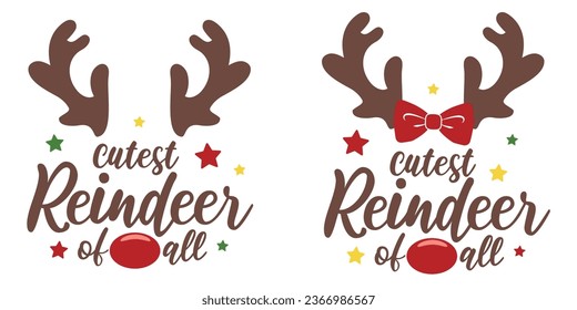 Cutest reindeer of all vector illustration with cute deer horns. Kids Christmas design isolated good for Xmas greetings cards, poster, print, sticker, invitations, baby t-shirt, mug, gifts.