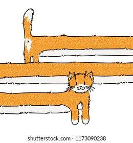 Cutest very long cat. Joke vector illustration for kids, prints, design, cards, t-shirt.