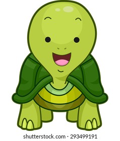 Cutesy Illustration of a Little Turtle Smiling Widely
