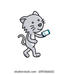 Un gato con teléfono en mano
