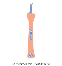 Cuticle fork trimmer for nail care. Flat vector illustration of V-shaped dead skin remover tool isolated on white