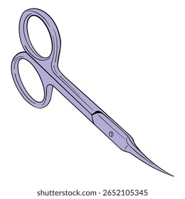 Cuticle and Nail Scissors for Manucure. Drawing isolated on the white background. Hand drawn colorful digital illustration. Sticker for printing. High resolution. Vector EPS10 and IPG 