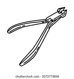 Cuticle Nipper Part of Women Pedicure Tools Hand Drawn Icon Set Vector.
