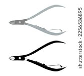 Cuticle nipper, cuticle trimmer silhouette. Manicure and pedicure tools, vector illustration isolated on white background.