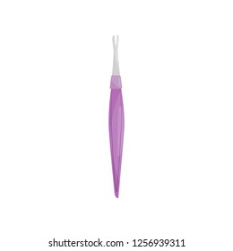 Cuticle trimmer with purple handle. Manicure and pedicure tool. Beauty and nail care theme. Flat vector icon