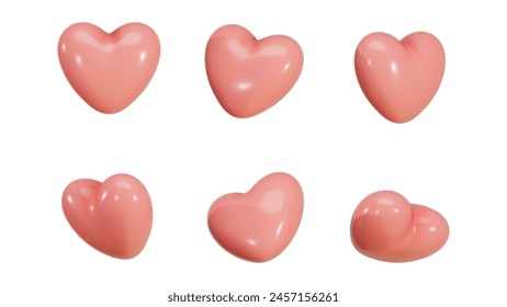 cutie 3D heart shaped in candy style icon for decoration, isolated on light, rotated other angle of heart