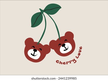 cutie cherry bear design vector