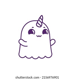 Cutie friendly ghost like unicorn isolated on white background